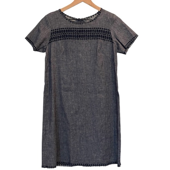 NWT Ann Taylor Chambray Blue Mini Dress, Linen Blend, Short Sleeves, Size 2P - Picture 3 of 15